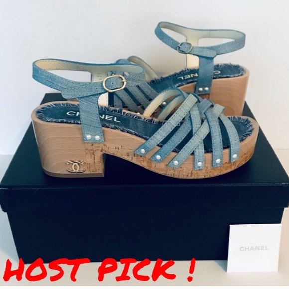 CHANEL Shoes - Chanel Fantasy Calfskin Wood Platform Sandals -NWT